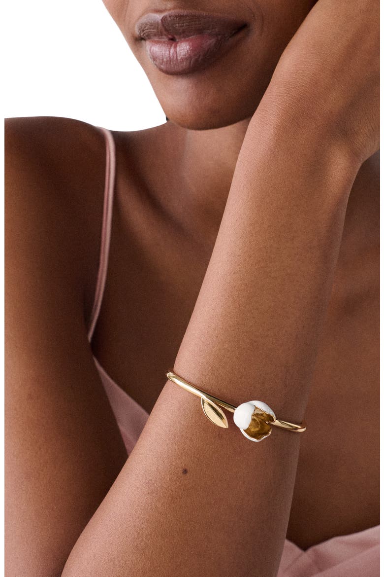 golden bloom flower bangle bracelet, Alternate, color, WHITE.