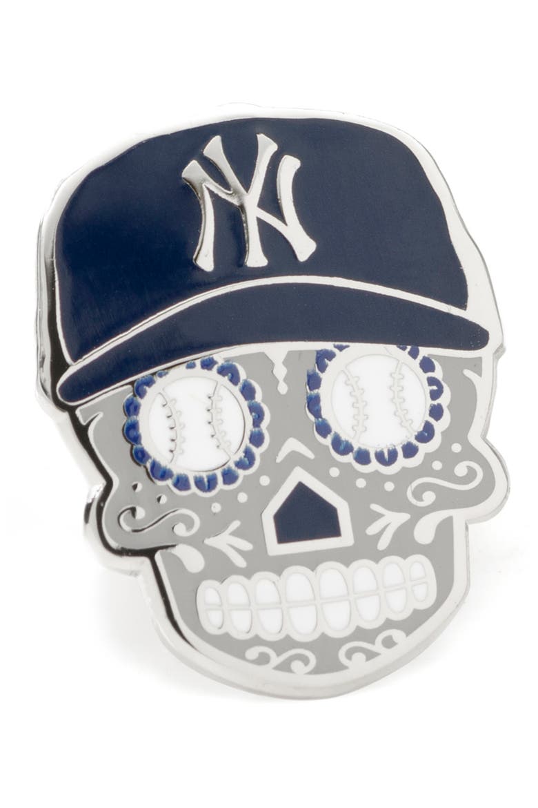 New York Yankees Sugar Skull Lapel Pin, Main, color, GRAY