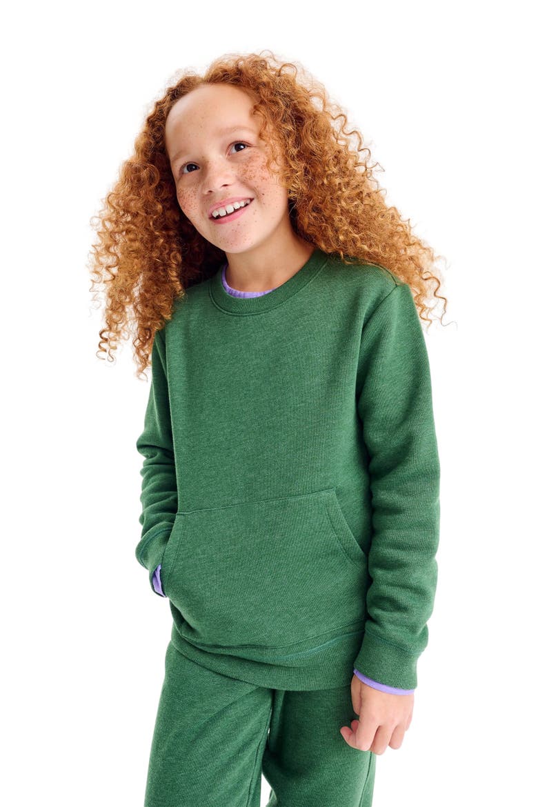 Cozy Fleece Crewneck Sweatshirt, Alternate, color, Heather Evergreen