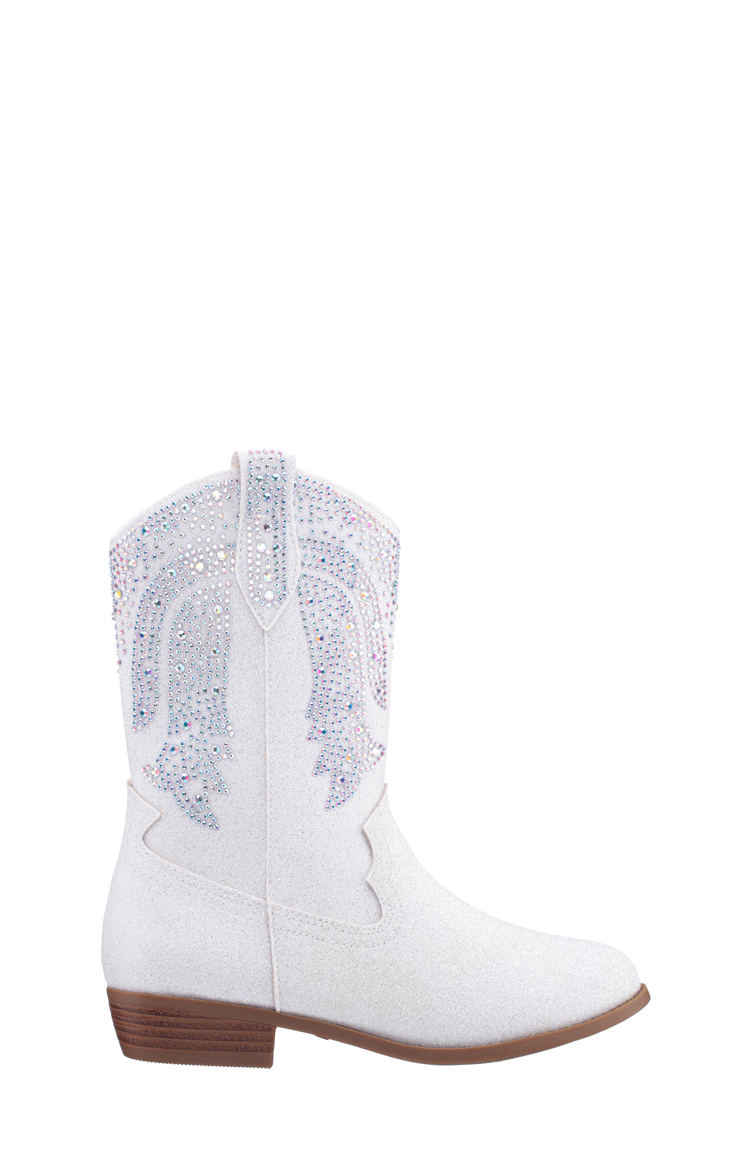 Nina Kids' Hawley Western Boot, Alternate, color, White Glitter Stones
