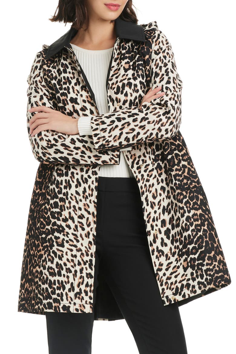 water resistant leopard print a-line raincoat, Alternate, color, DOWNTOWN LEOPARD