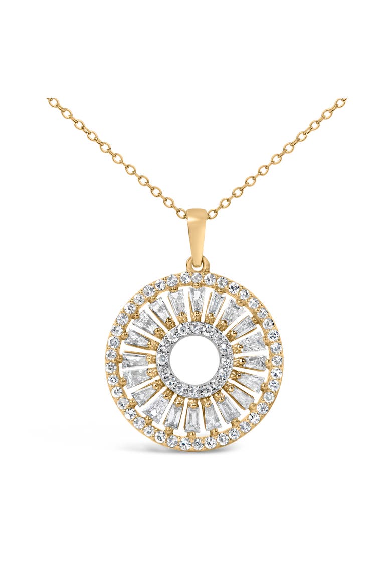 14K Yellow Gold Plated Sterling Silver 1 1/6 Cttw Diamond Sunburst Medallion Pendant Necklace, Alternate, color, Yellow Gold over Silver