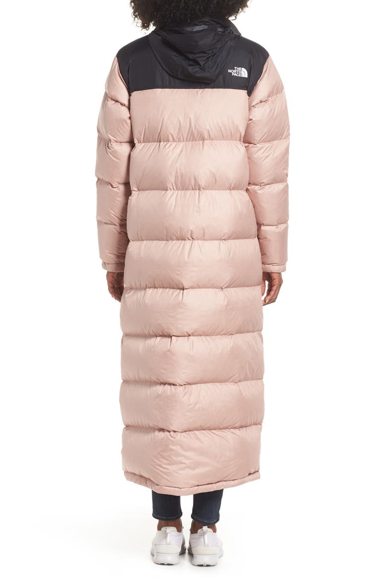 Nuptse Long Water Repellent Down Coat, Alternate, color, MISTY ROSE