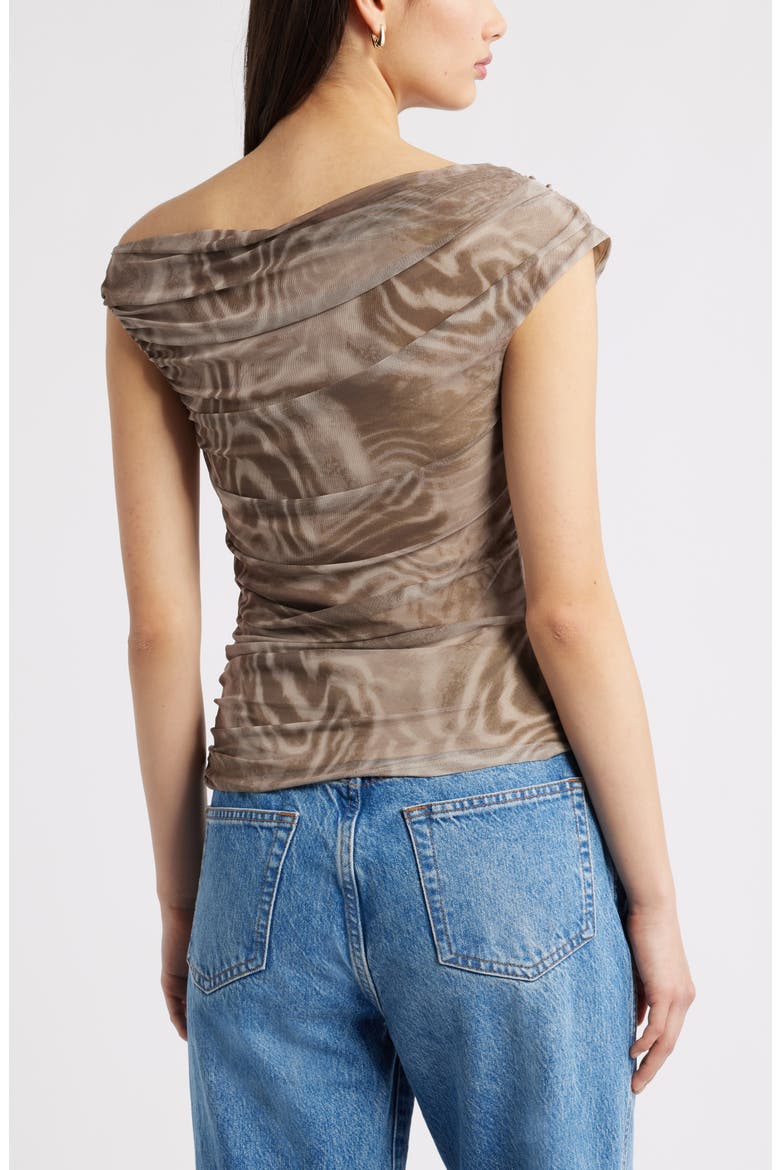 Cap Sleeve Mesh Top, Alternate, color, TAN DASH ANIMAL