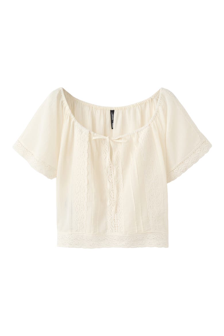 Pintuck Lace Trim Cotton Shirt, Alternate, color, ECRU