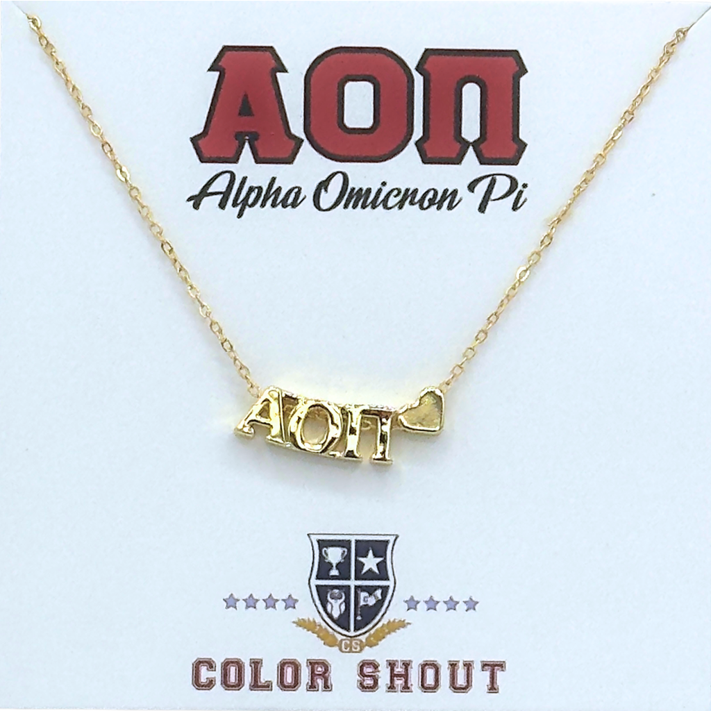 Color Shout Alpha Omicron Pi Sorority Gold Heart Necklace in Yellow Gold  product