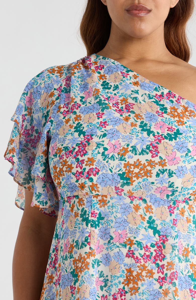 SUGARLIPS Posy Blossom One-Shoulder Asymmetric Dress, Alternate, color, Cream-Multi