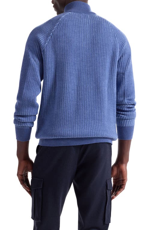 Bugatchi Merino Wool Quarter Zip Polo Sweater In Blue