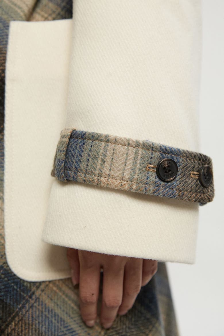 Wool Check Trench Midi Coat, Alternate, color, Ivory