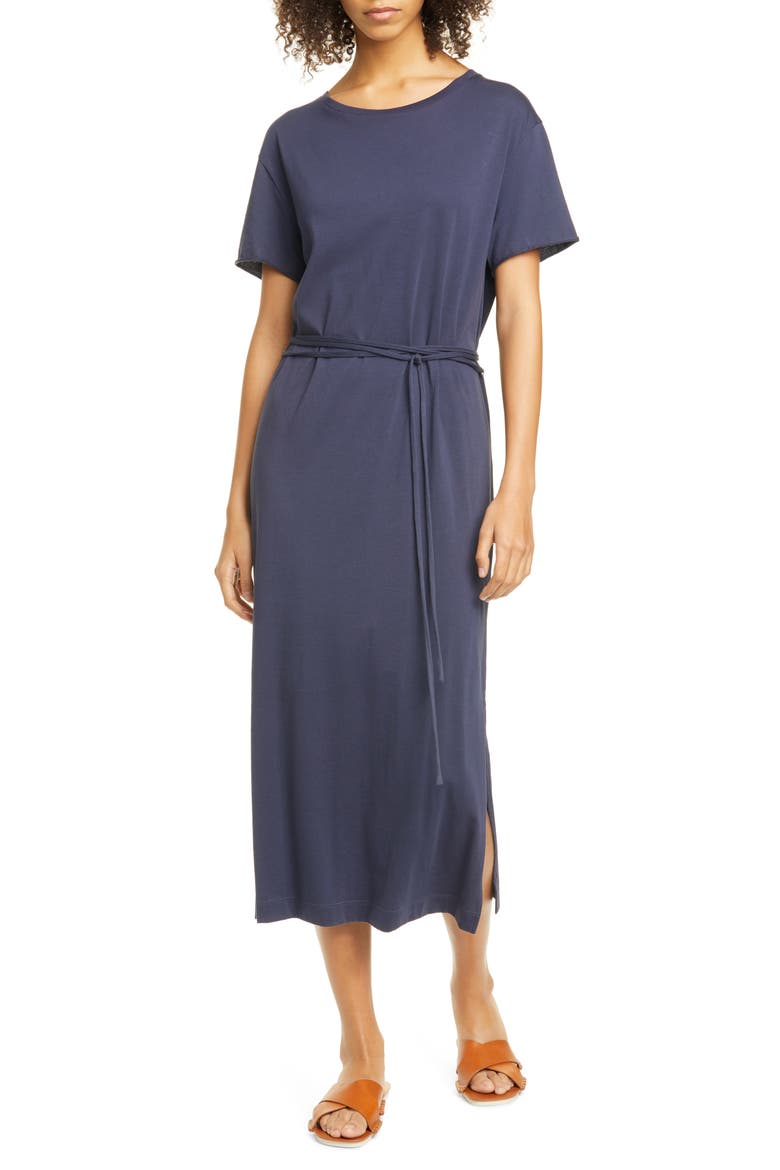 Tie Waist T-Shirt Midi Dress, Alternate, color, MARINE