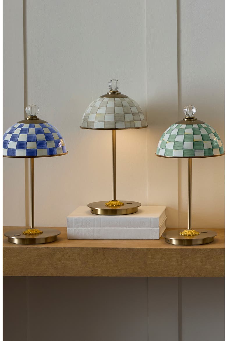 Mocha Check LED Rechargeable Dome Table Lamp, Alternate, color, MOCHA