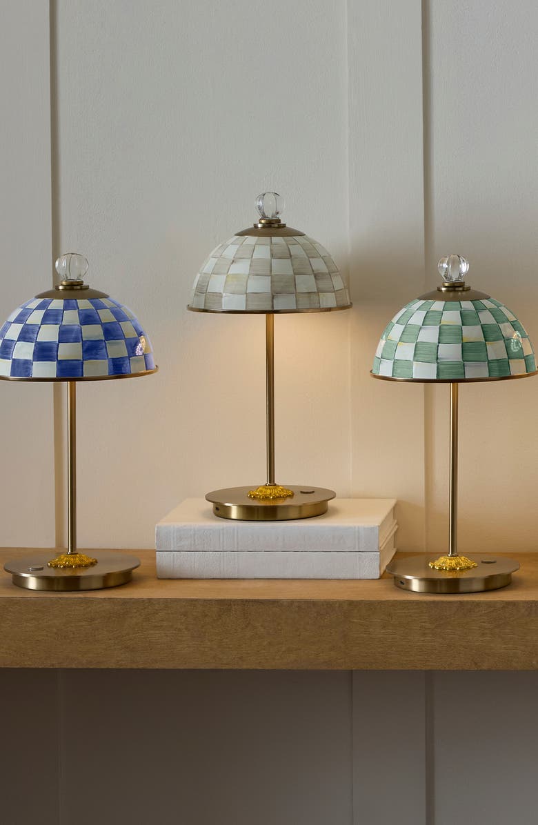 MACKENZIE CHILDS Mocha Check LED Rechargeable Dome Table Lamp, Alternate, color, Mocha