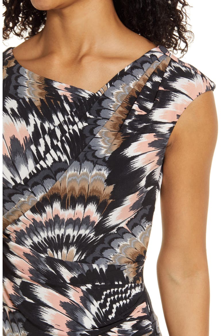 Feather Print Asymmetric Neck Knit Dress, Alternate, color, BLACK