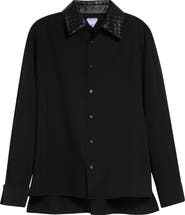 Bottega Veneta Intrecciato Twill Button-Up Shirt with Leather Collar