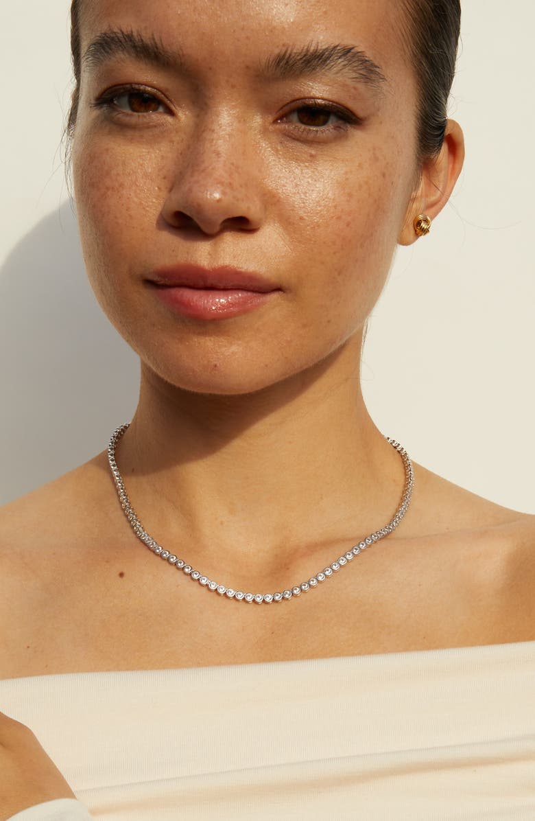 Aurate New York Lab Grown White Sapphire Bezel Tennis Necklace, Alternate, color, White Vermeil