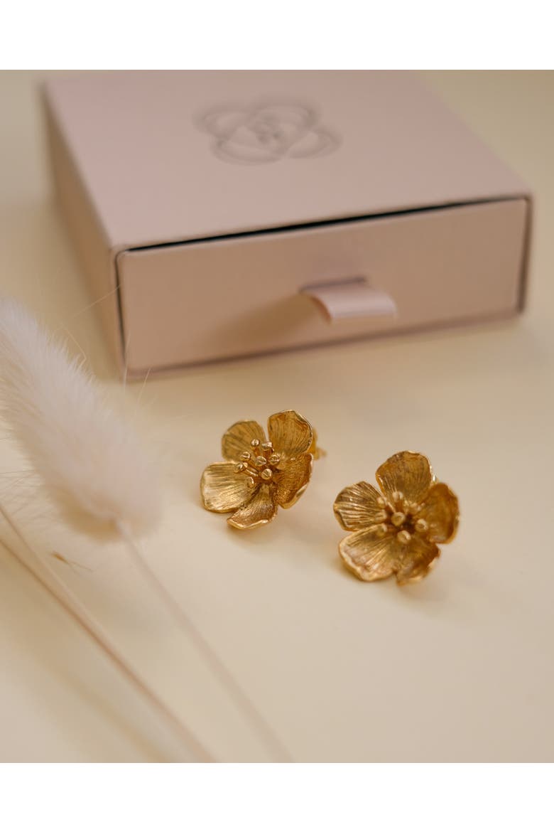 Buttercup Flower Stud Earrings, Alternate, color, Brass