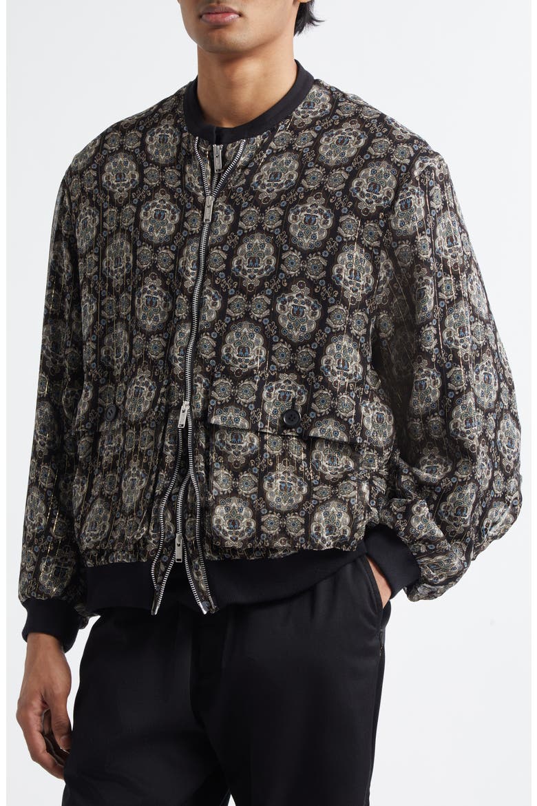 Print Silk Blend Blouson Jacket, Alternate, color, BLACK BASE