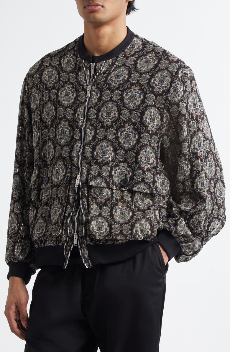 Undercover Print Silk Blend Blouson Jacket, Alternate, color, Black Base