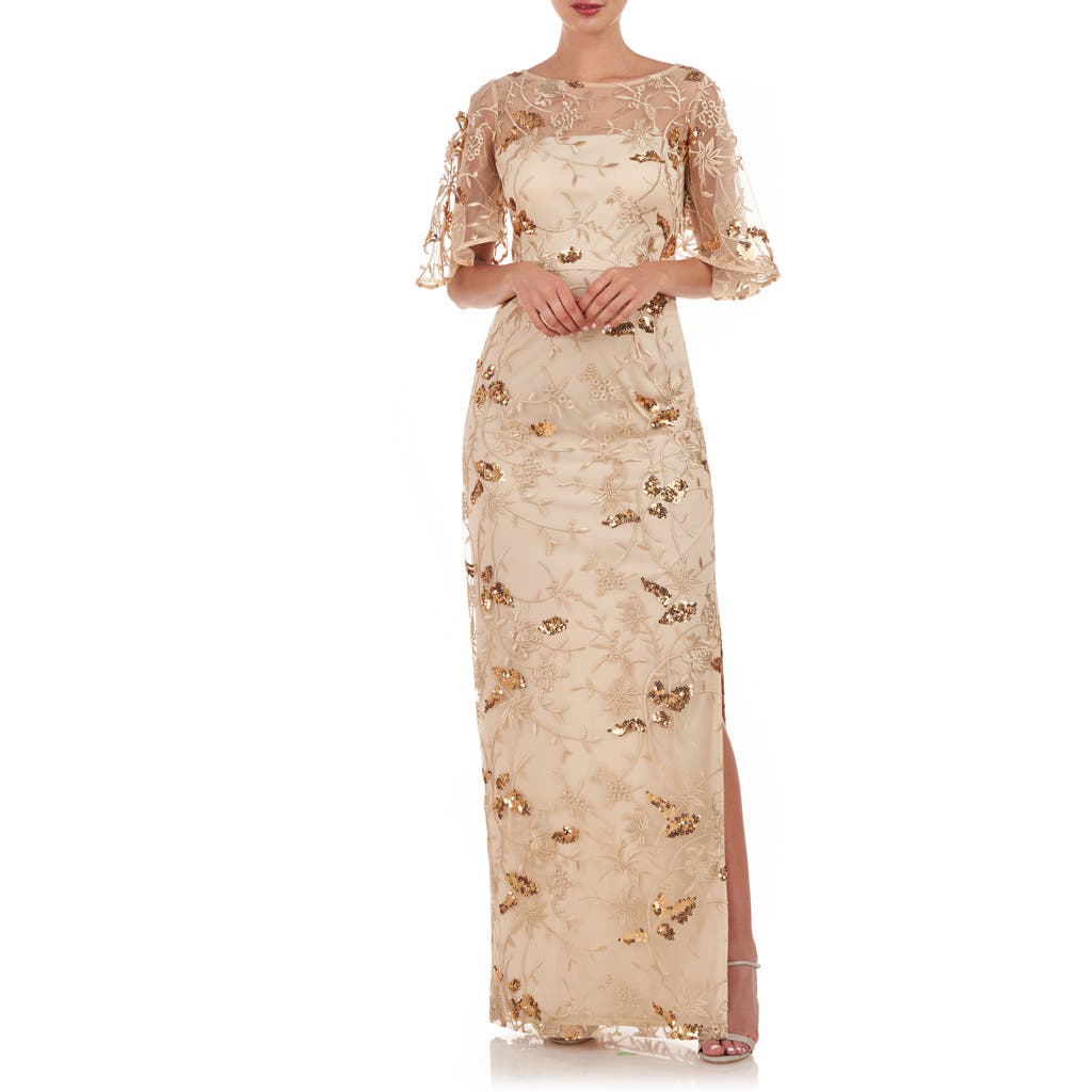 JS Collections Daphne Embroidered Sequin Column Gown in Gold  product