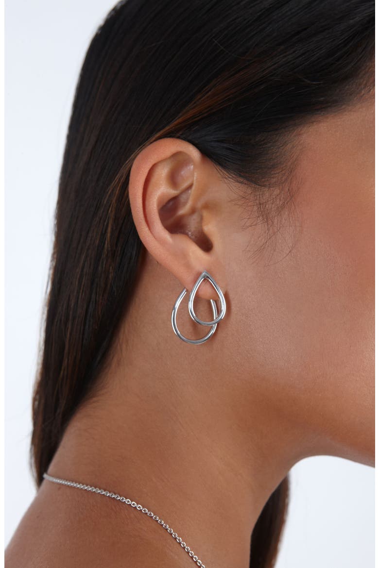 Double Petal Earrings front and back, Alternate, color, Sterling Silver