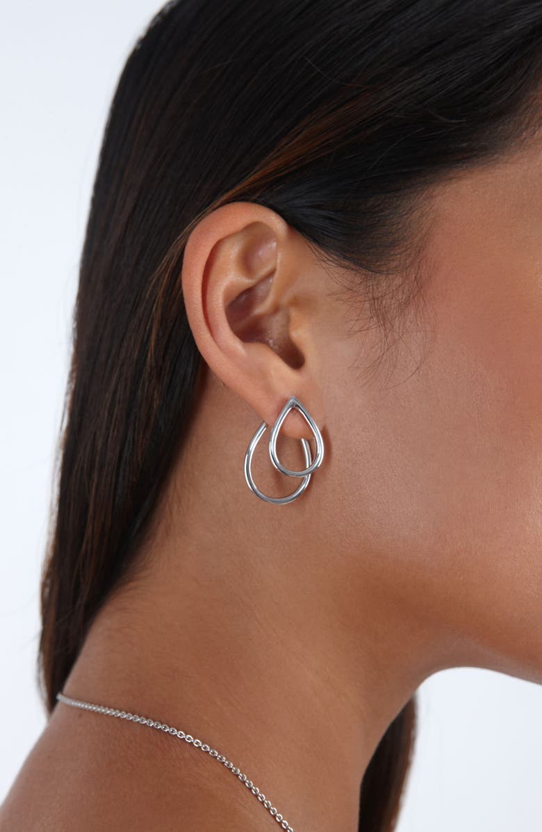 Lucy Quartermaine Double Petal Earrings front and back, Alternate, color, Sterling Silver