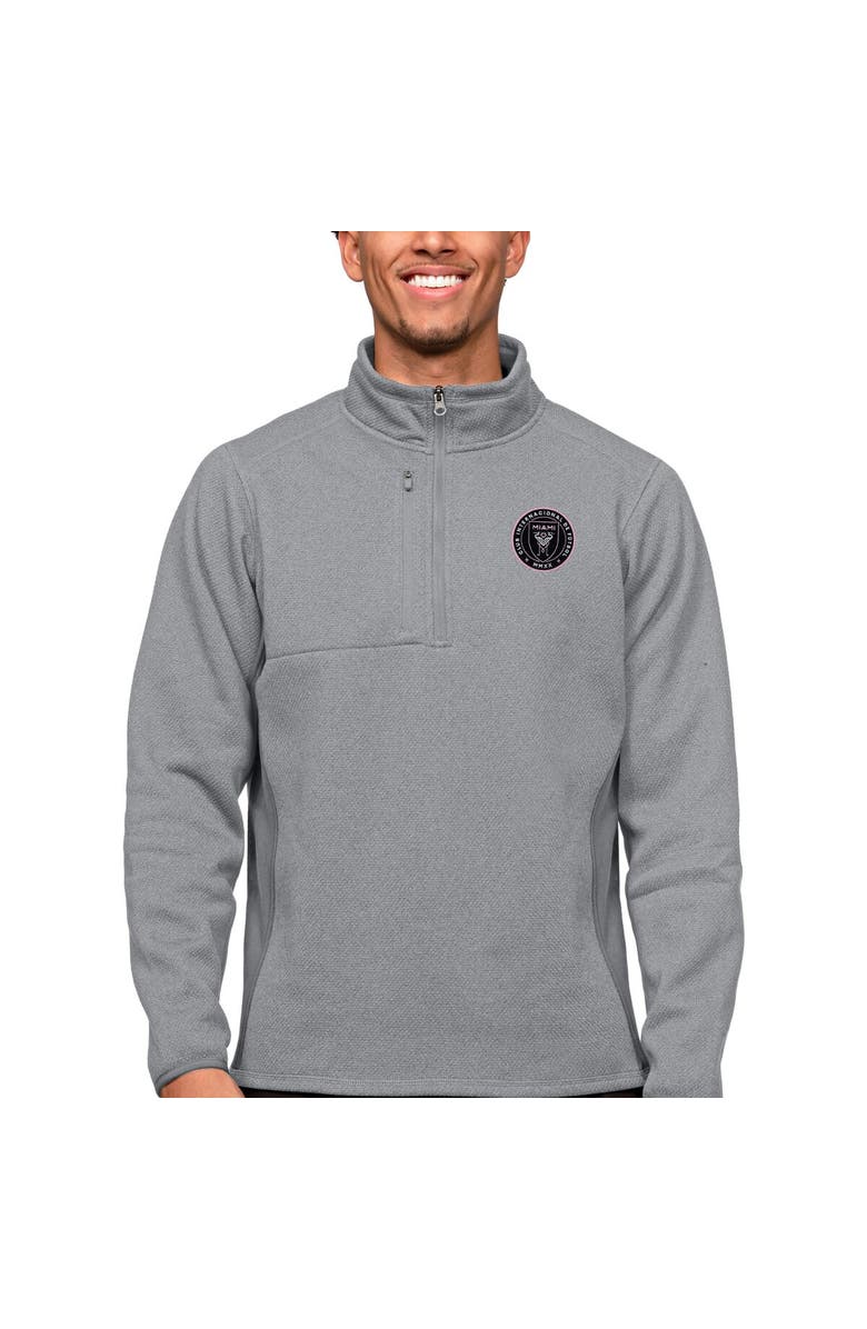 ANTIGUA Men's Antigua Gray Inter Miami CF Primary Team Logo Course Quarter-Zip Pullover Top, Main, color,