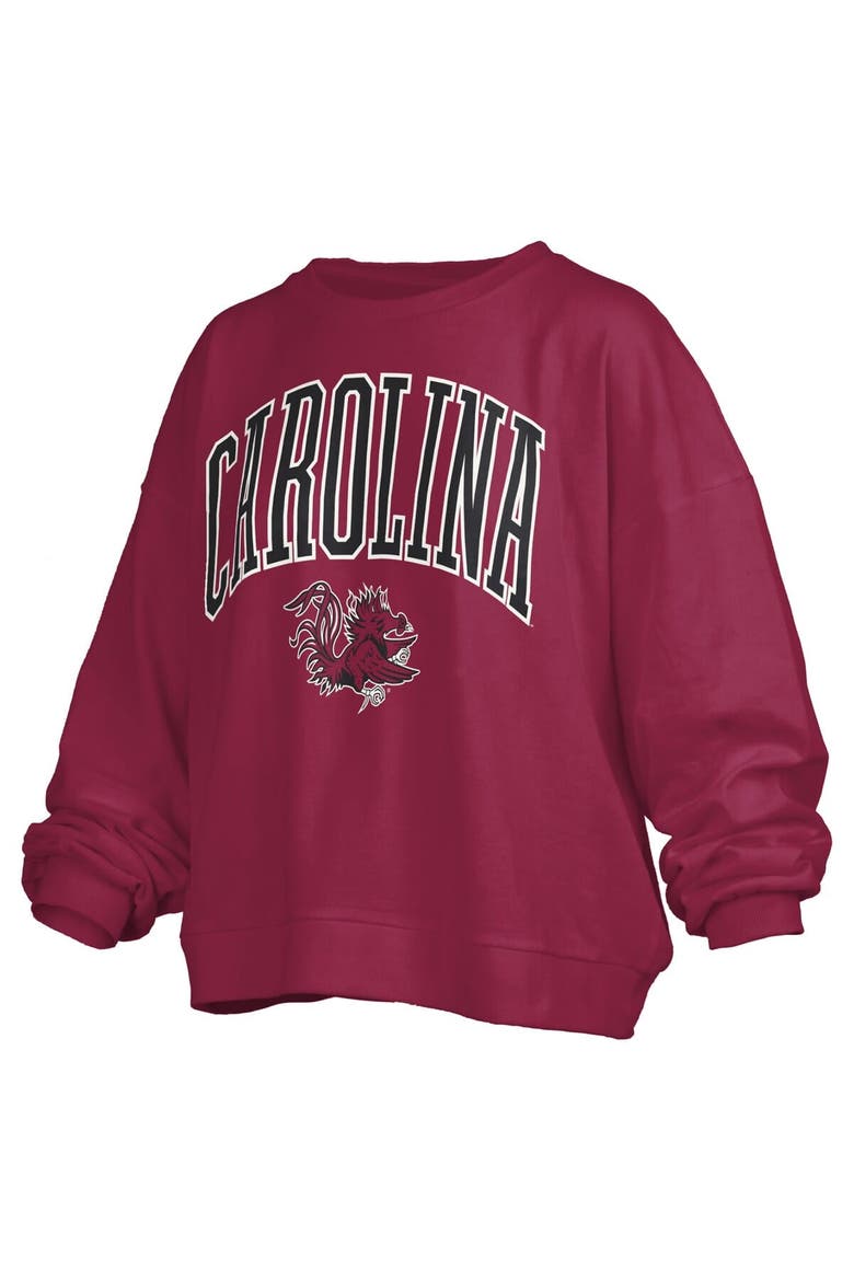 Women's Pressbox Garnet South Carolina Gamecocks Janise Arch Over Logo Waist Length Oversized Pullover Sweatshirt, Alternate, color, Garnet