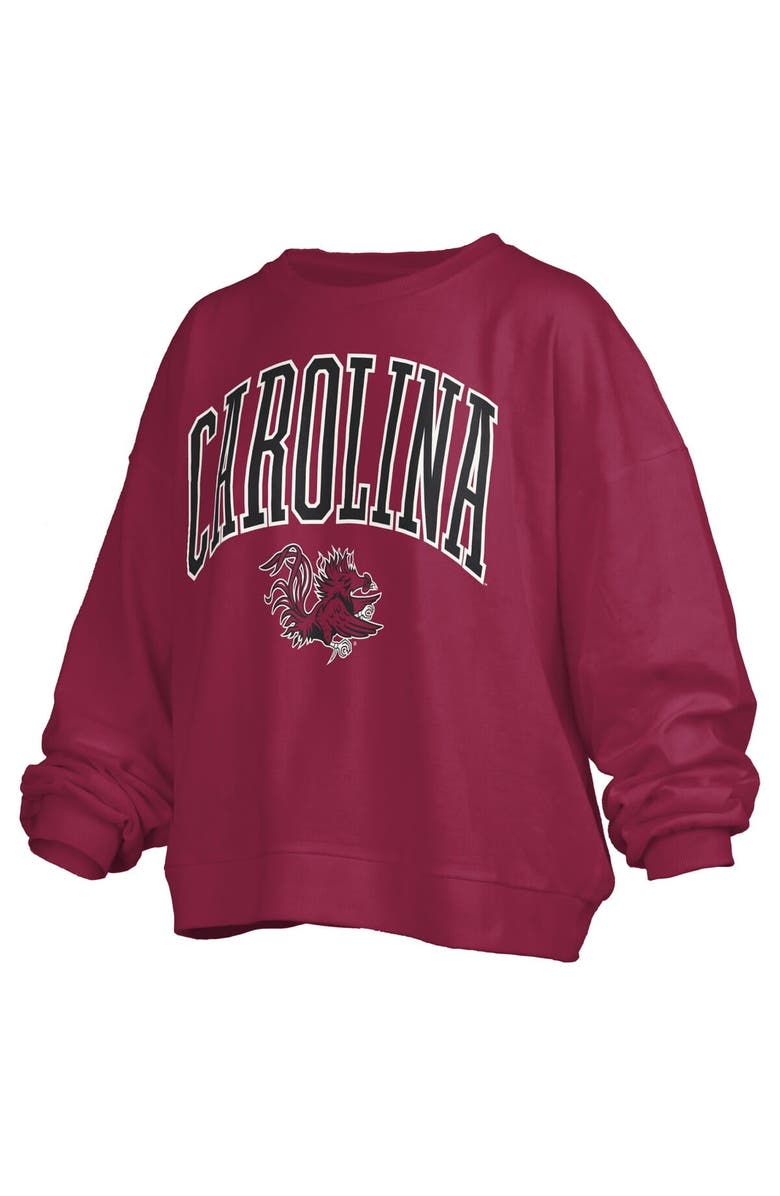 PRESSBOX Women's Pressbox Garnet South Carolina Gamecocks Janise Arch Over Logo Waist Length Oversized Pullover Sweatshirt, Alternate, color, Garnet
