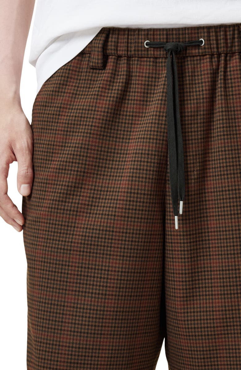 AllSaints Newell Check Elastic Waist Long Shorts, Alternate, color, Coin Brown