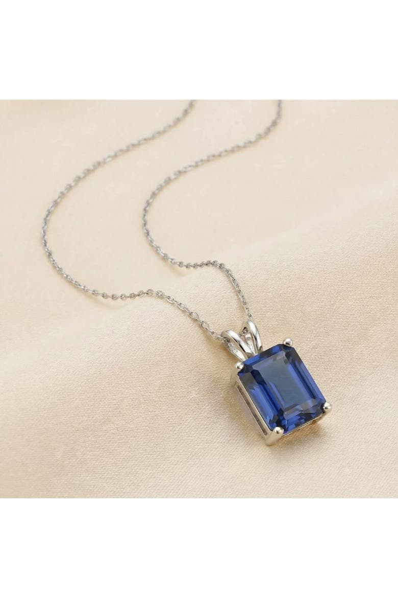 7 1/2Ct Blue Sapphire Diamond Solitaire Pendant 14k Gold Necklace Lab Grown, Alternate, color, 14k White Gold