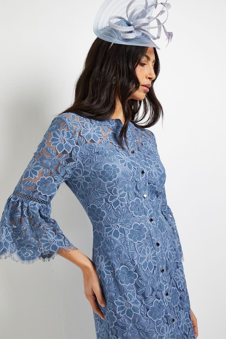 Lace Button Flute Sleeve Midi Dress, Alternate, color, Blue