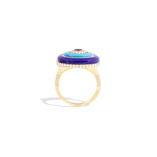 Campbell + Charlotte Evolve Stone Inlay Cocktail Ring In Blue