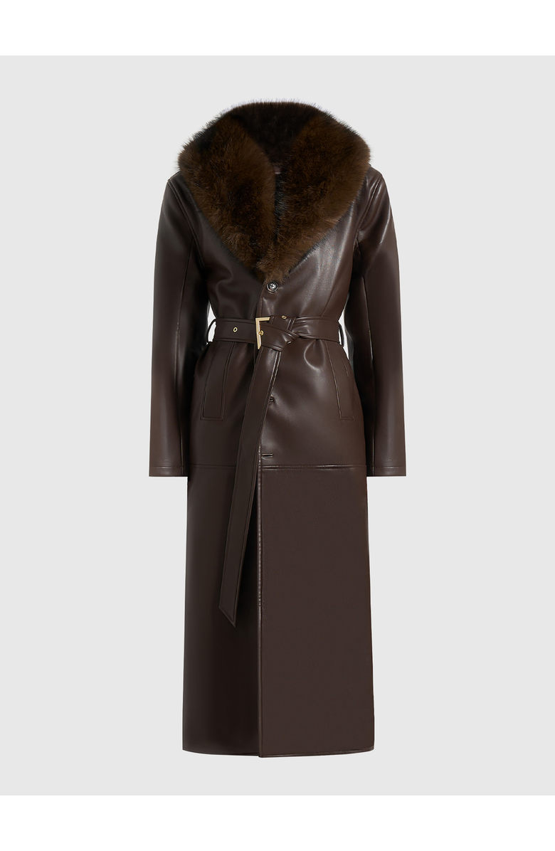 Manière De Voir Cenya Fur Collar Belted Leather Coat, Alternate, color, Brown