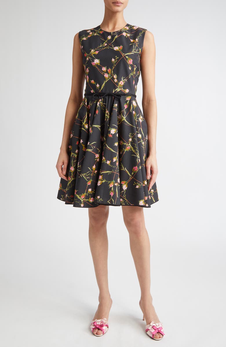 Giambattista Valli Floral Cotton Poplin Fit & Flare Dress, Main, color, Black