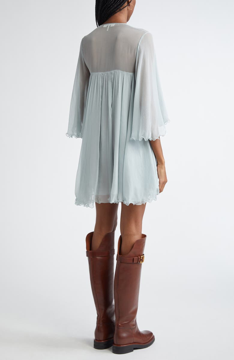 Chloé Pleated Silk Mousseline Babydoll Dress, Alternate, color, Airy Grey