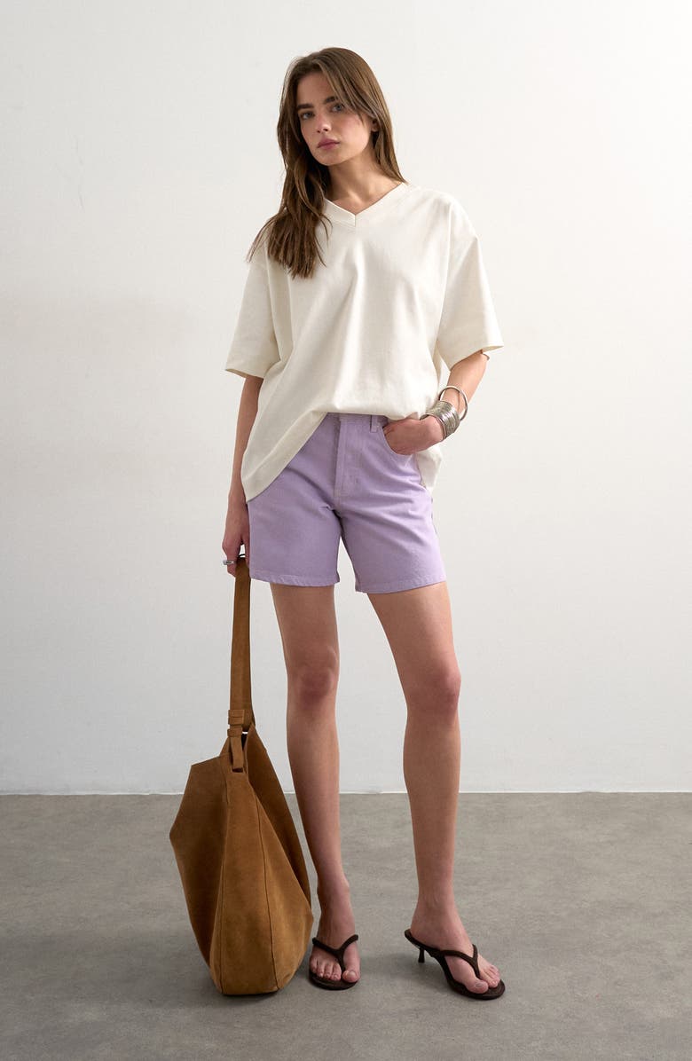 Topshop Editor High Rise Denim Shorts, Alternate, color, Lilac