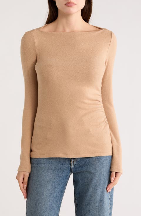 Boat Neck Brushed Knit Top (Plus)