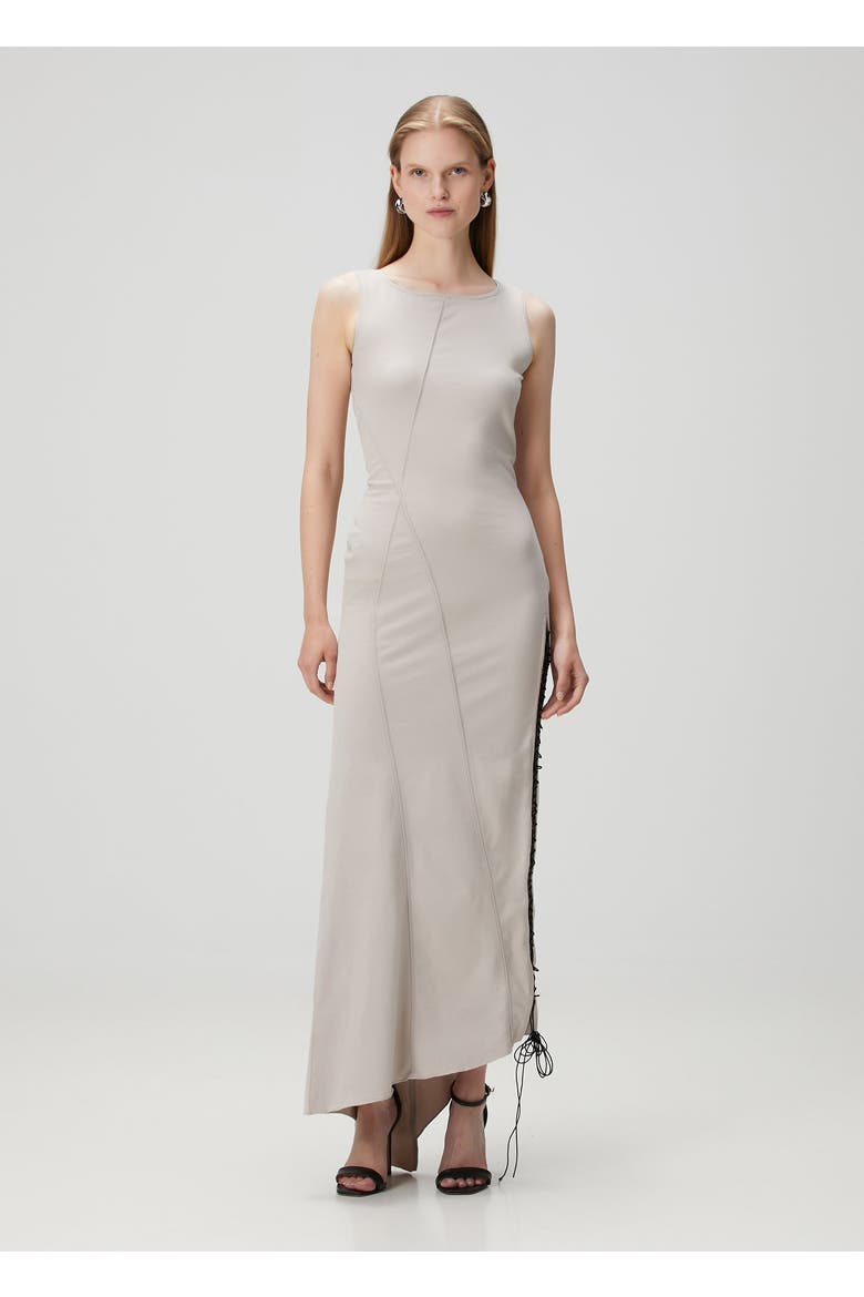 Cotton Long Dress With Slit Detail, Alternate, color, beige