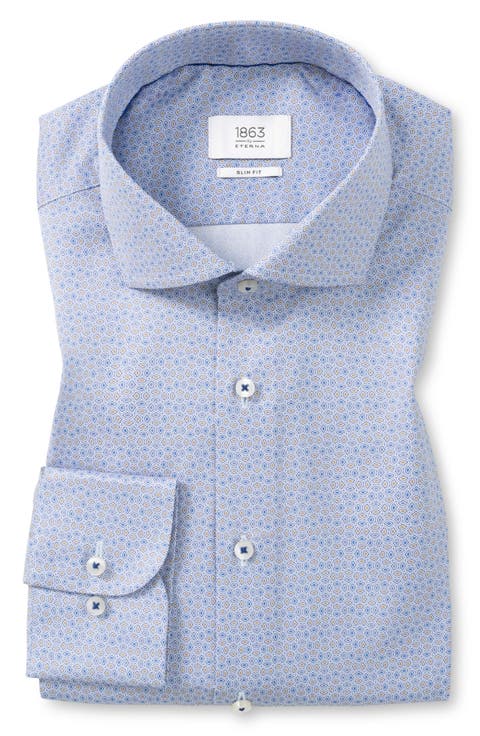 Slim Fit Patterned Non-Iron Cotton Twill Dress Shirt (Big & Tall)