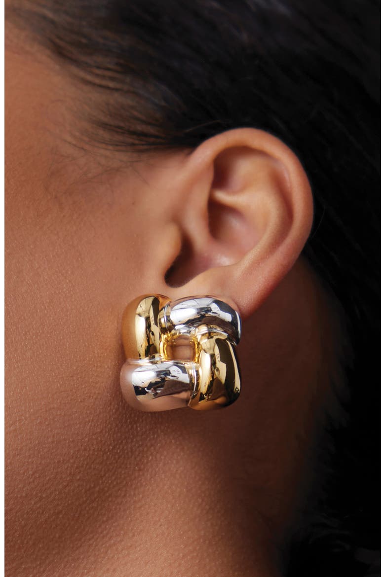 Medium Woven Square Earrings, Alternate, color, TWO-TONE