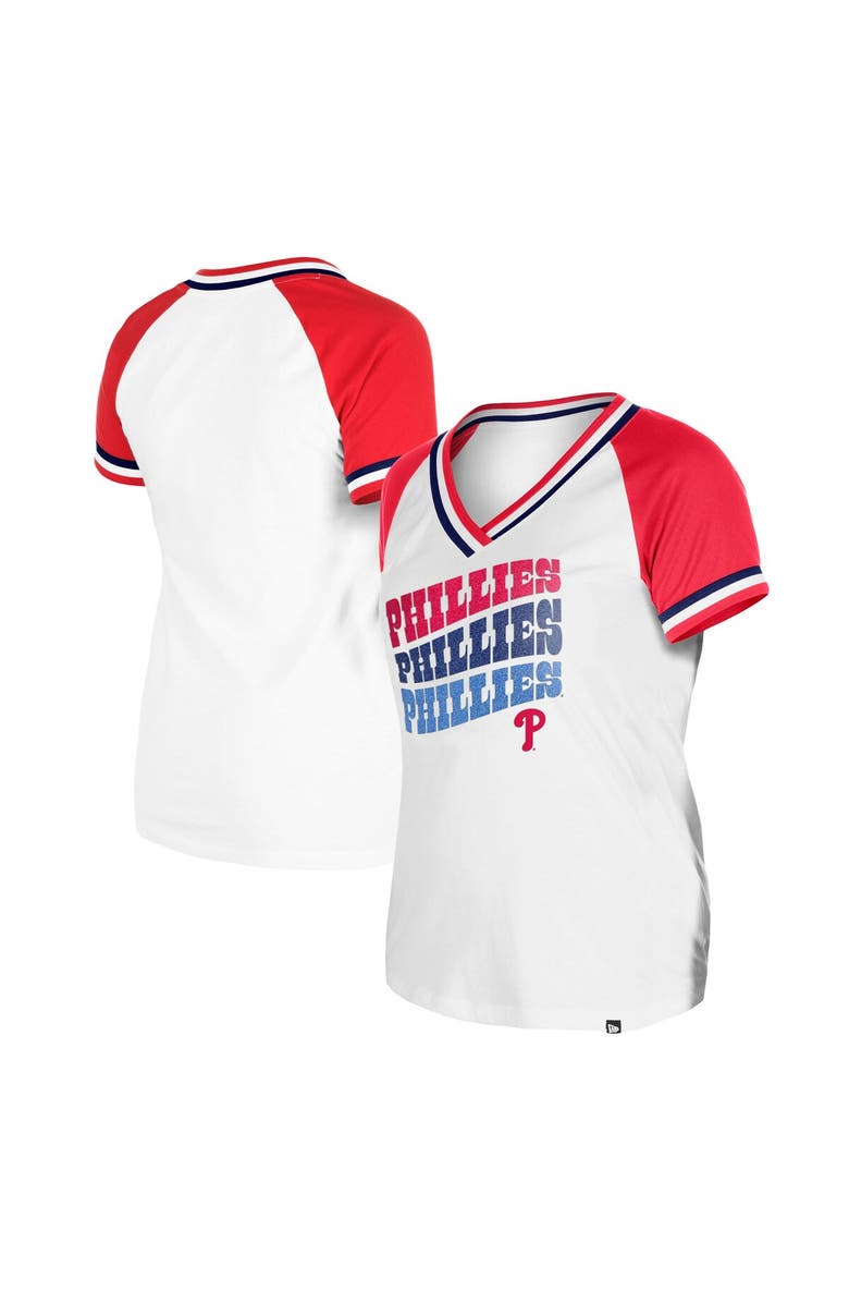New Era Women's New Era White Philadelphia Phillies Jersey Double Binding Raglan V-Neck T-Shirt, Alternate, color,
