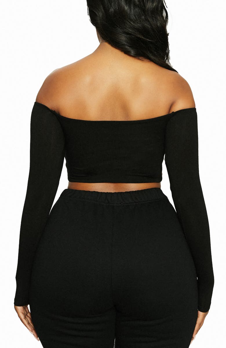 Naked Wardrobe x Lori Harvey Front Cutout Off the Shoulder Crop Top, Alternate, color,