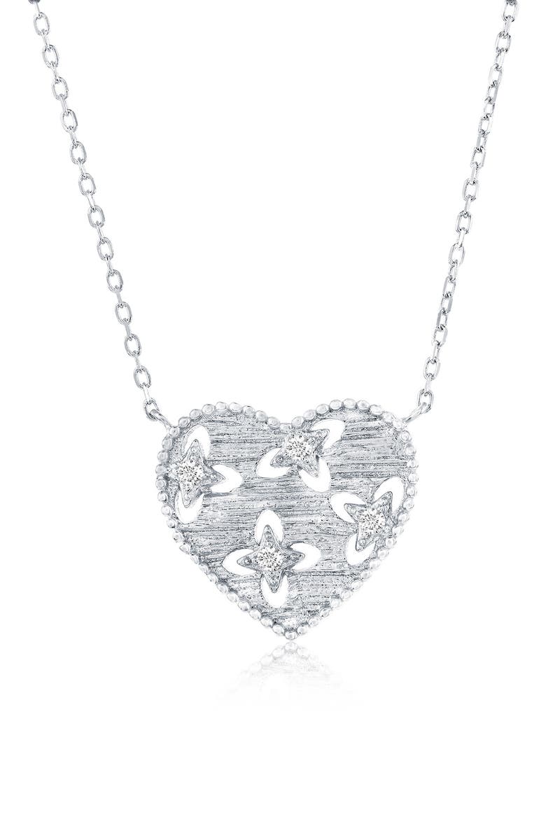 Cubic Zirconia Cutout Heart Pendant Necklace, Main, color, SILVER