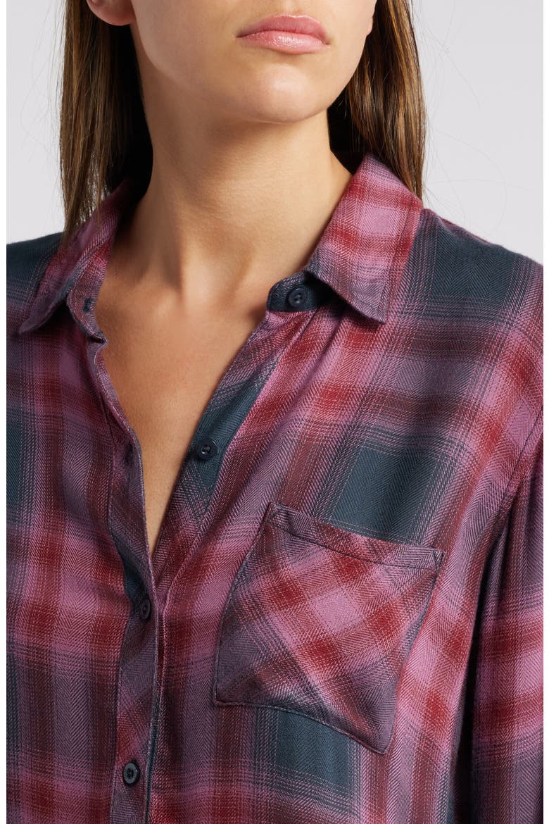 Hunter Plaid Button-Up Shirt, Alternate, color, DUSTY MAUVE EVERGREEN