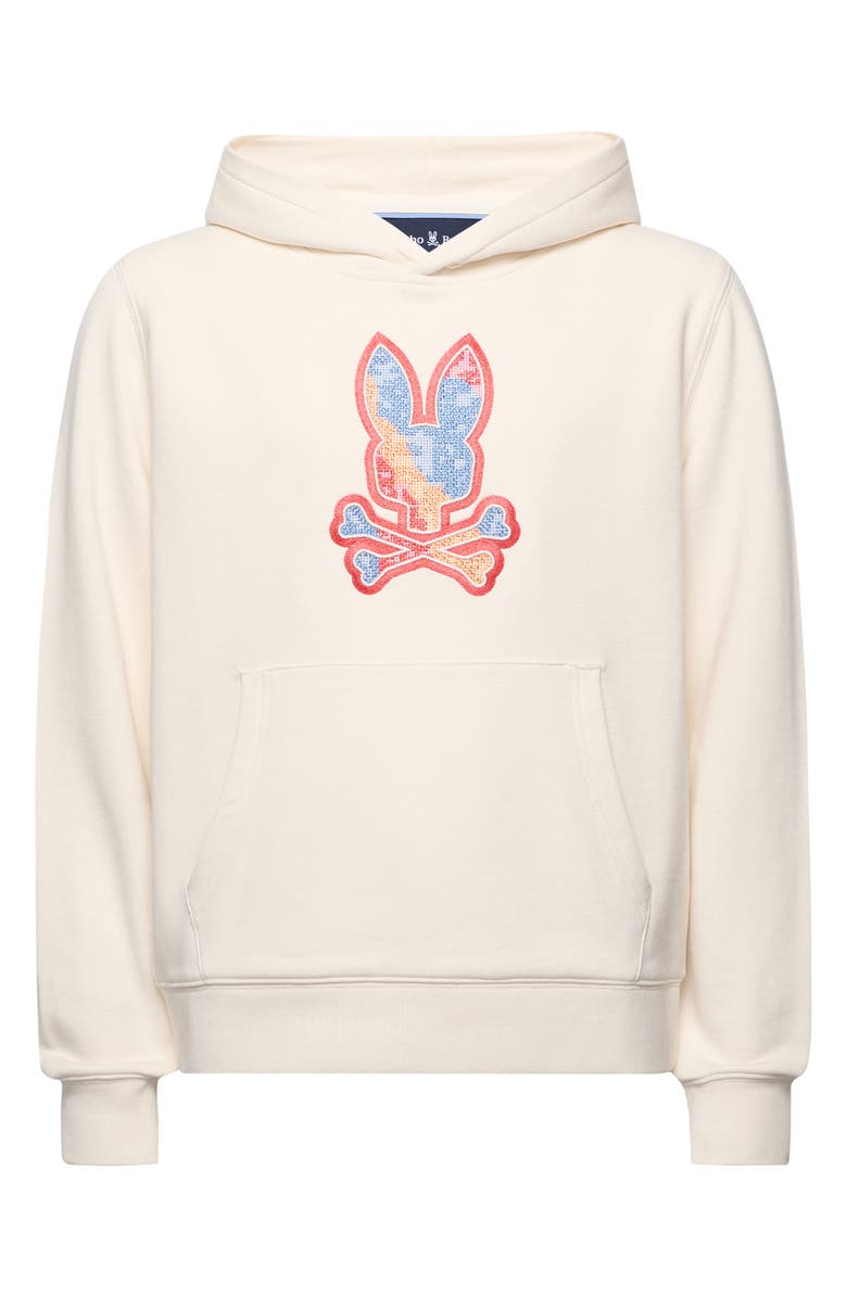 Psycho Bunny Kids' Olivier Pixel Bunny Embroidered Fleece Hoodie, Main, color, Pristine