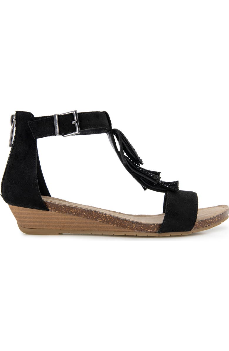 Reaction Kenneth Cole Glytoni Fringe T-Strap Sandal, Alternate, color, Black Micro