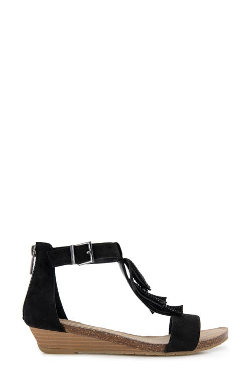 Reaction Kenneth Cole Glytoni Fringe T-strap Sandal In Black Micro