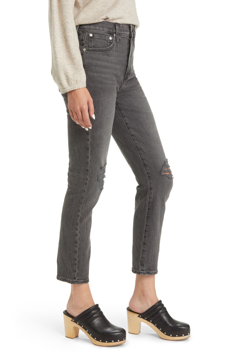Madewell The Perfect Ripped High Waist Tapered Jeans, Alternate, color, 