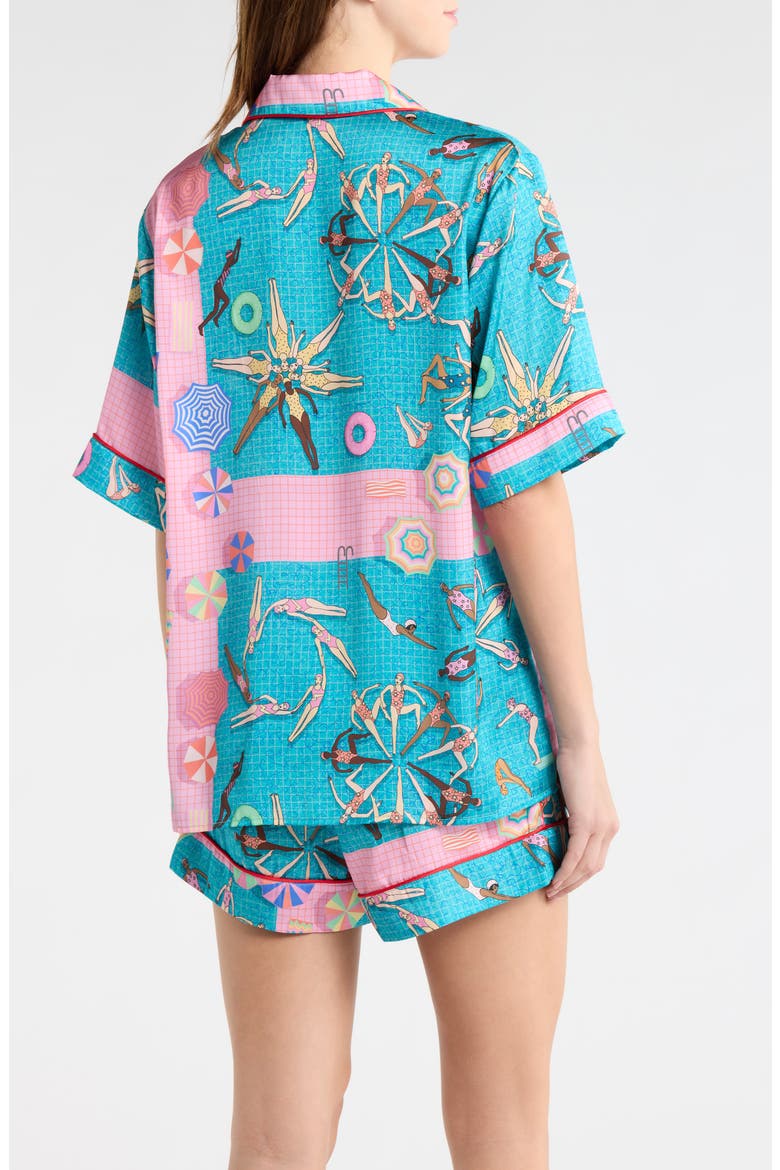 Swimmers Piped Satin Pajamas, Alternate, color, TEAL/ PINK
