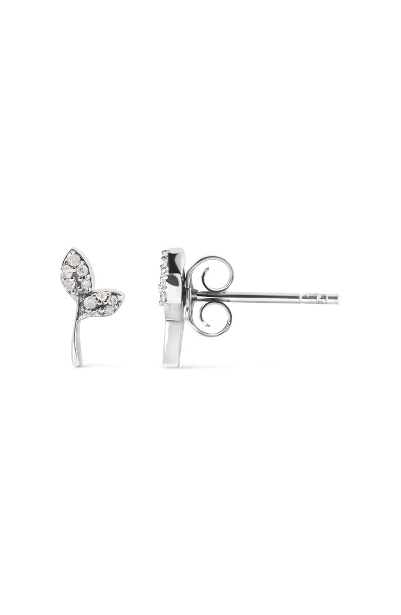 Haus of Brilliance 925 Sterling Silver 1/16ct TDW Diamond Leaf Earrings, Alternate, color, Silver